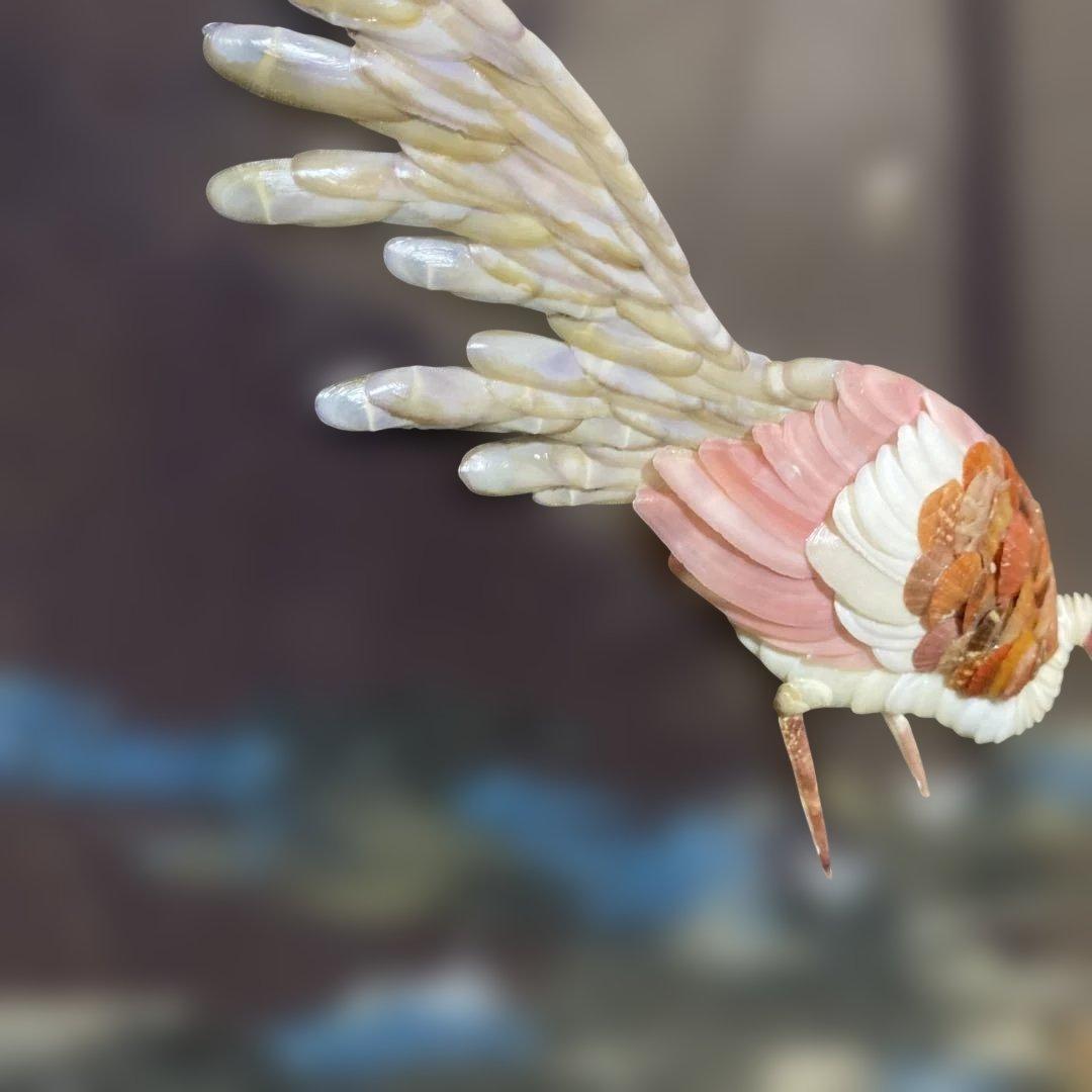 【増田良仙作】夫婦孔雀の貝工芸品　能登　増穂ヶ浦　横約98㌢縦約44㌢厚さ約5㌢