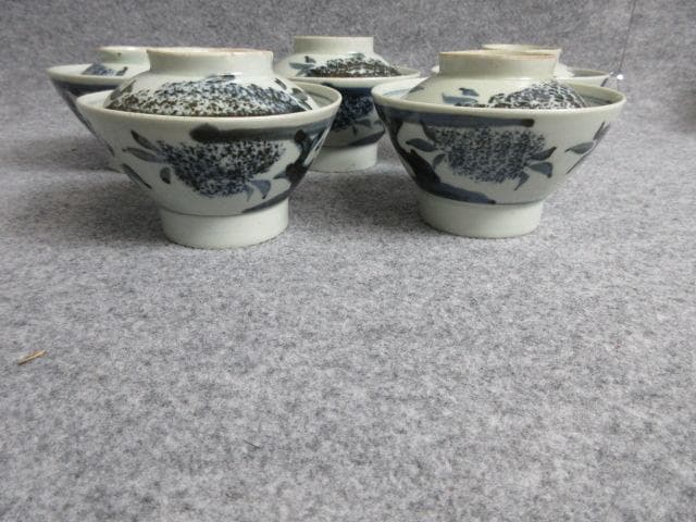 古伊万里染付草花文蓋茶碗5個 [B25747]