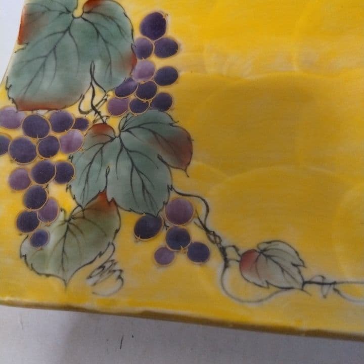 陶あん京焼描きぶどう柄の長方形プレート