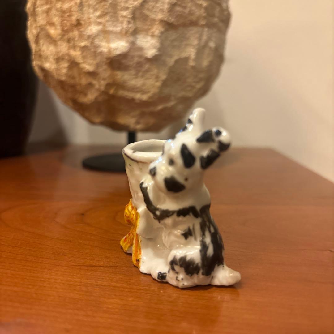 75年前オキュパイドジャパンの瞳が可愛すぎる犬のペン・爪楊枝入れ陶器