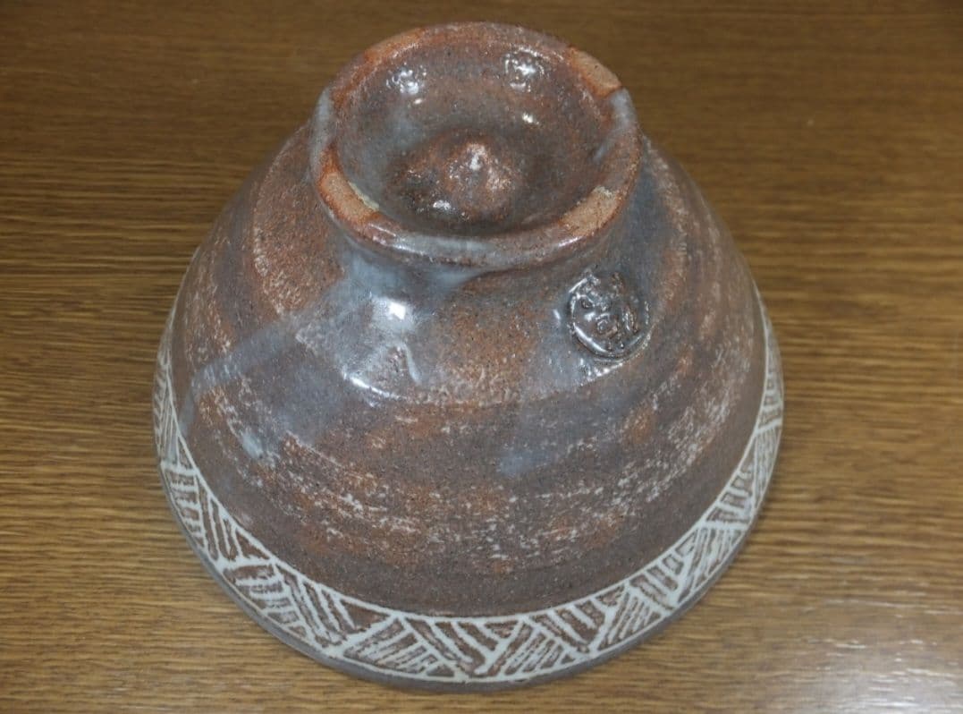 真作保証 大野瑞峰 自作 萩三島茶碗 萩焼 コレクター放出品 茶道具 山口県