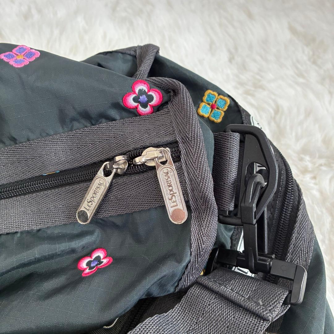 美品✨LeSportsac ボストンバッグ 花柄 刺繍 レスポ ポーチ ブラック