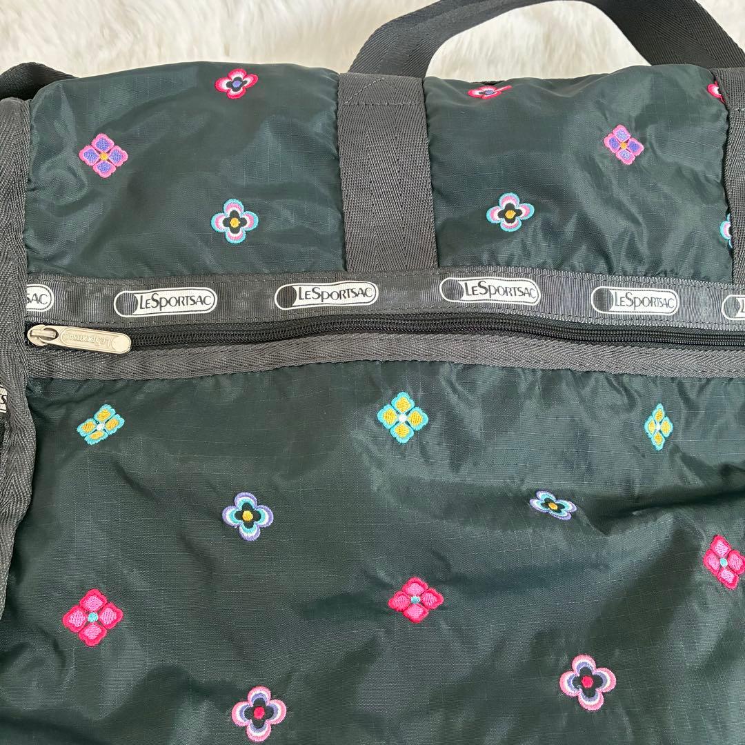 美品✨LeSportsac ボストンバッグ 花柄 刺繍 レスポ ポーチ ブラック