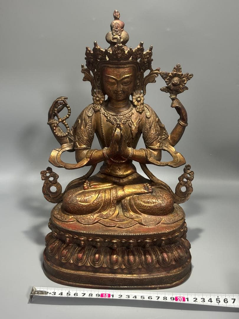 九*愛様 (期間セール)仏教古美術 純銅静座観音 四腕観音仏像文化遺産 文化財仏