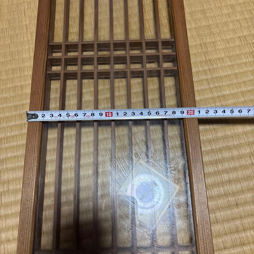 送料込み汚れあり　昭和レトロ 木製建具 ガラス入り組子細工 4枚セット
