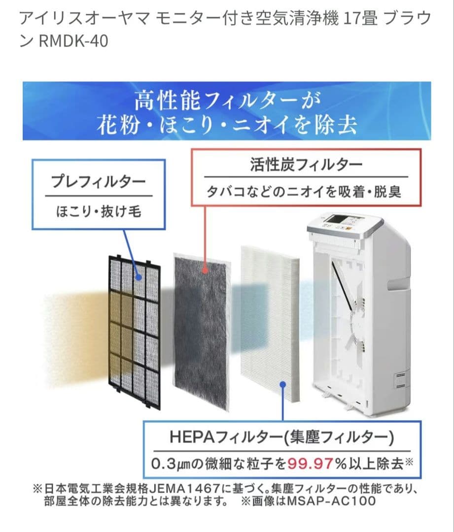 アイリスオーヤマ　RMDK-40 モニター空気清浄機 3月7日まで価格