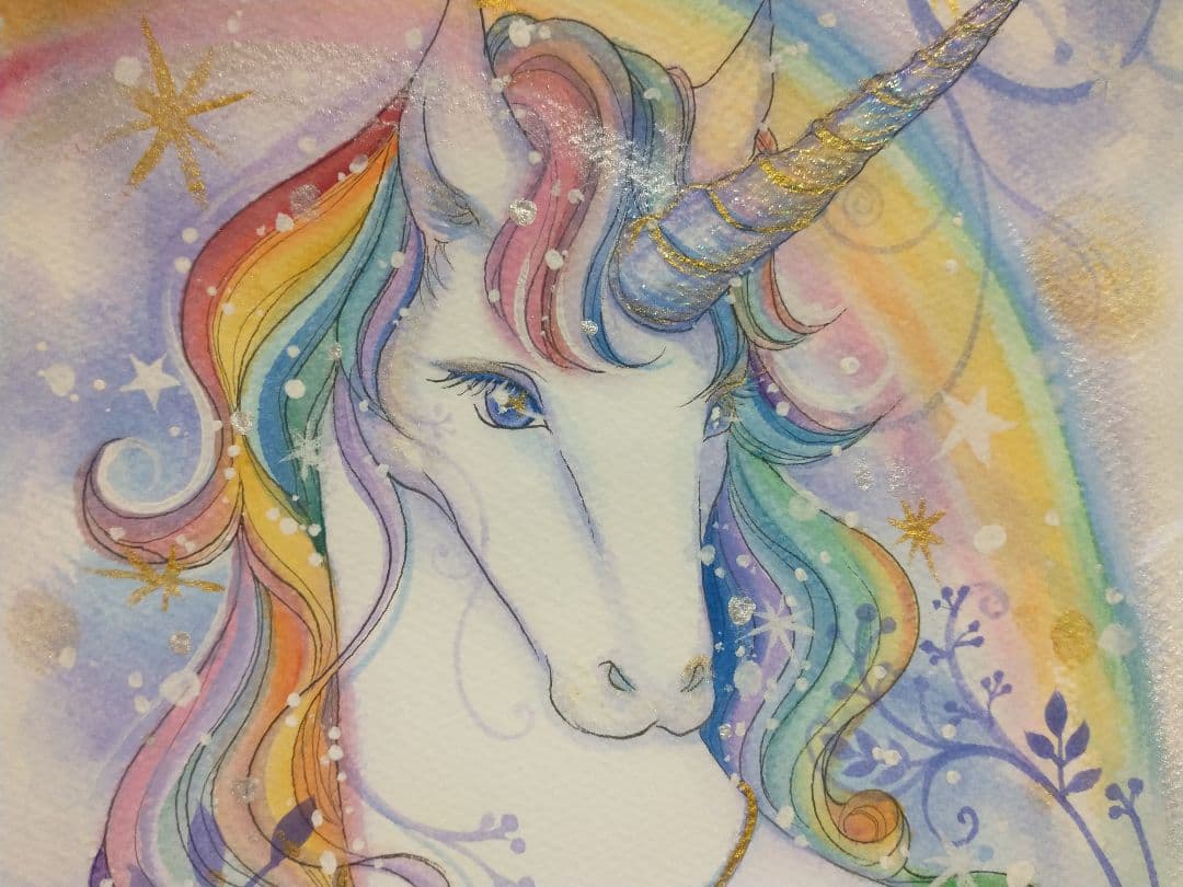 ユニコーン 水彩画 カラフル