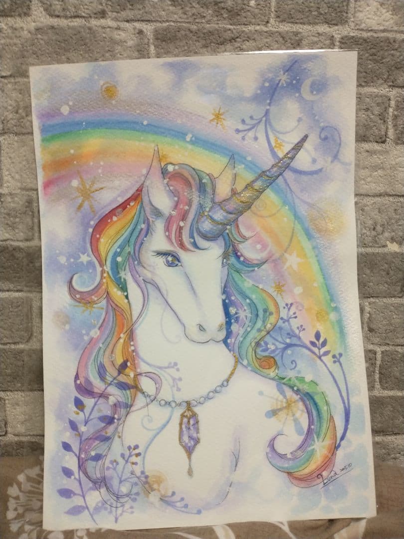 ユニコーン 水彩画 カラフル