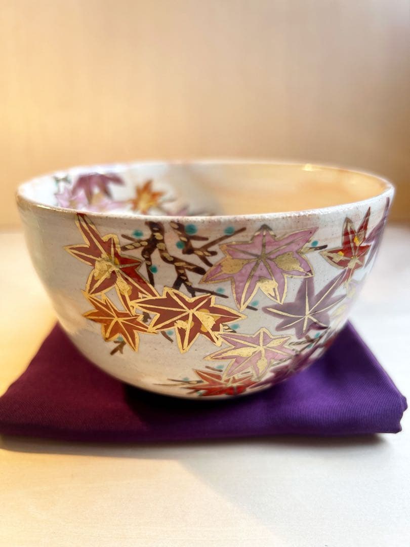 抹茶茶碗　抹茶椀　色絵　紅葉　京焼　茶道具