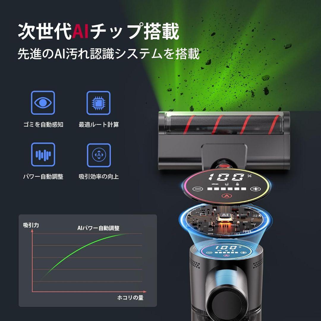 掃除機 コードレス 100w吸引仕事率 AIモード＆超広角LEDライト　低騒音
