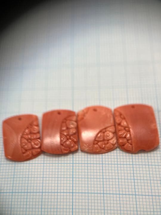 高知産珊瑚　桃色　薔薇彫4個セット
