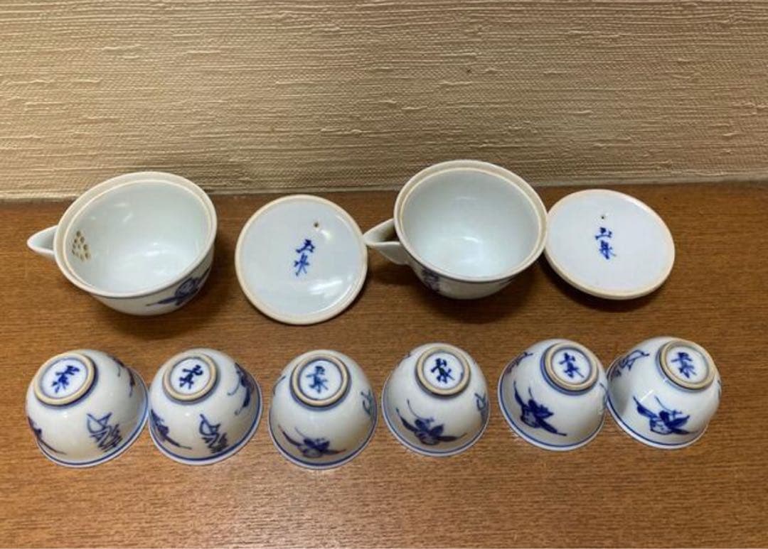 平安玉泉　煎茶道具　磁器　急須2個と煎茶碗・玉露碗6個 木箱入り
