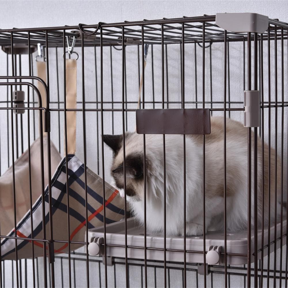 キャットケージ 3段ピンク 大型多頭飼い キャスター付 脱走防止 おしゃれ