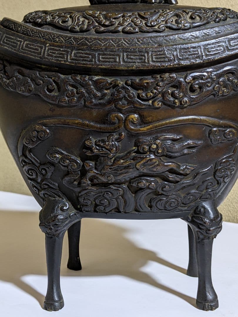 ♦中国 古玩 古美術 唐金 神獣 透かし 四足 香炉 骨董品アンティーク