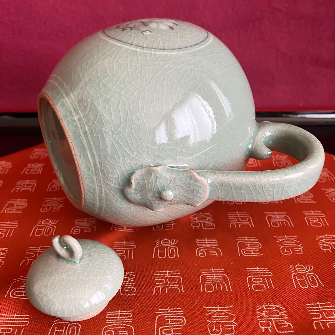 新品未使用 高麗青磁象嵌牡丹文小注 水差し(注子)