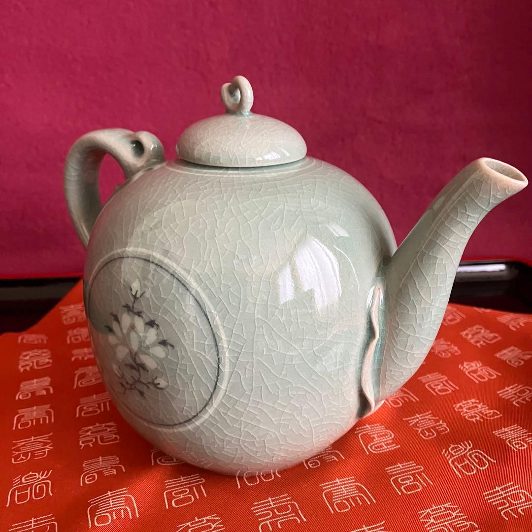 新品未使用 高麗青磁象嵌牡丹文小注 水差し(注子)