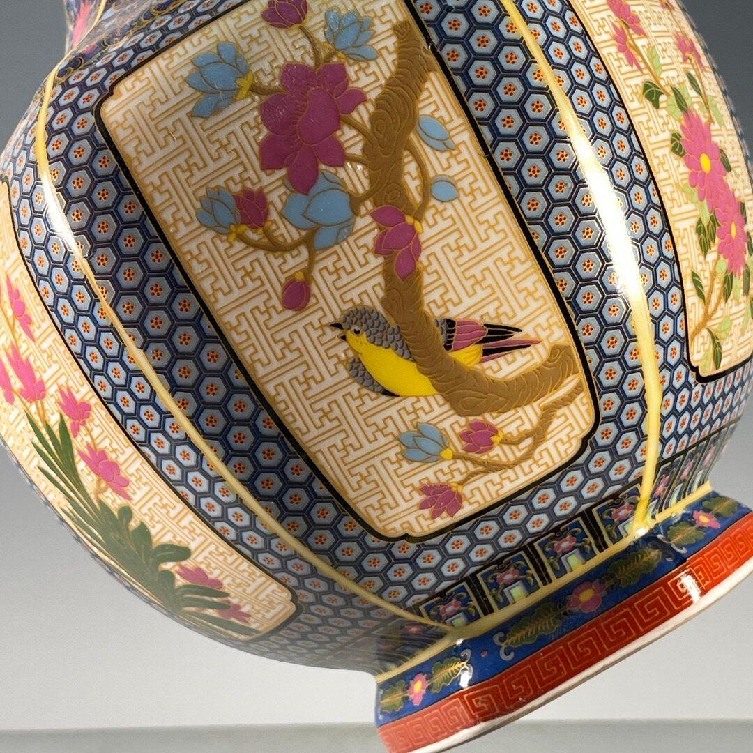 琺瑯彩両耳蒔絵花鳥賞瓶 景徳鎮 陶磁器 装飾品 現代工芸品 美術品 置物