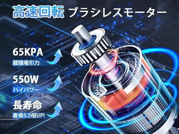 コードレス掃除機 サイクロン式 550Ｗ 3段吸引 軽量 低騒音 グリーンLED