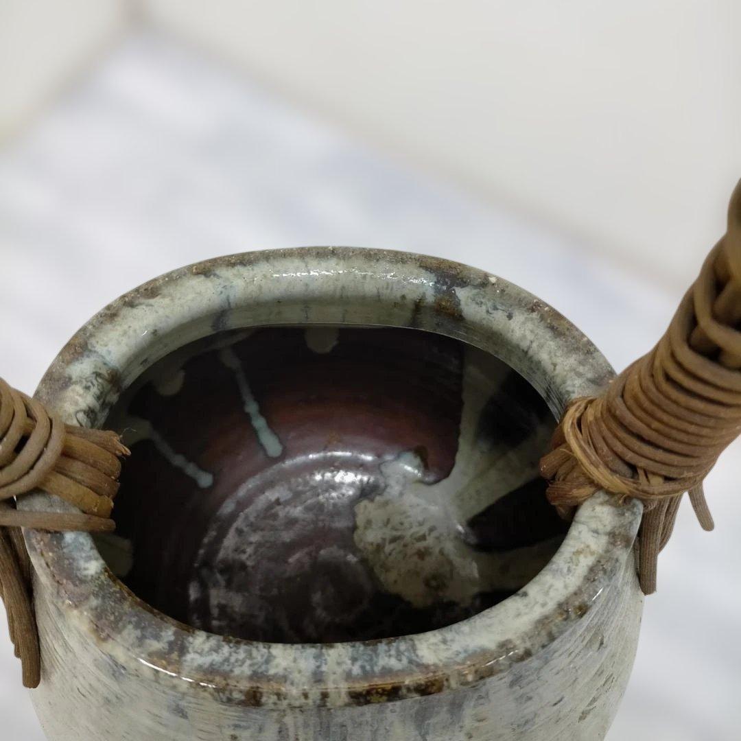 竹持ち手付き陶器花器　大型花器 和モダン インテリア 260217-13T