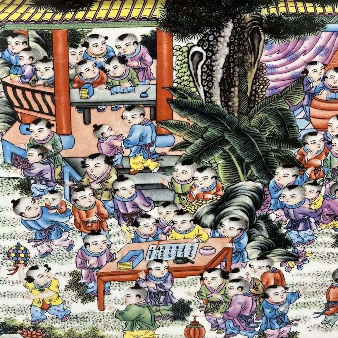 景徳鎮 陶板画百子図 応接間 書斎 懸掛 装飾品 現代工芸品 美術品 置物