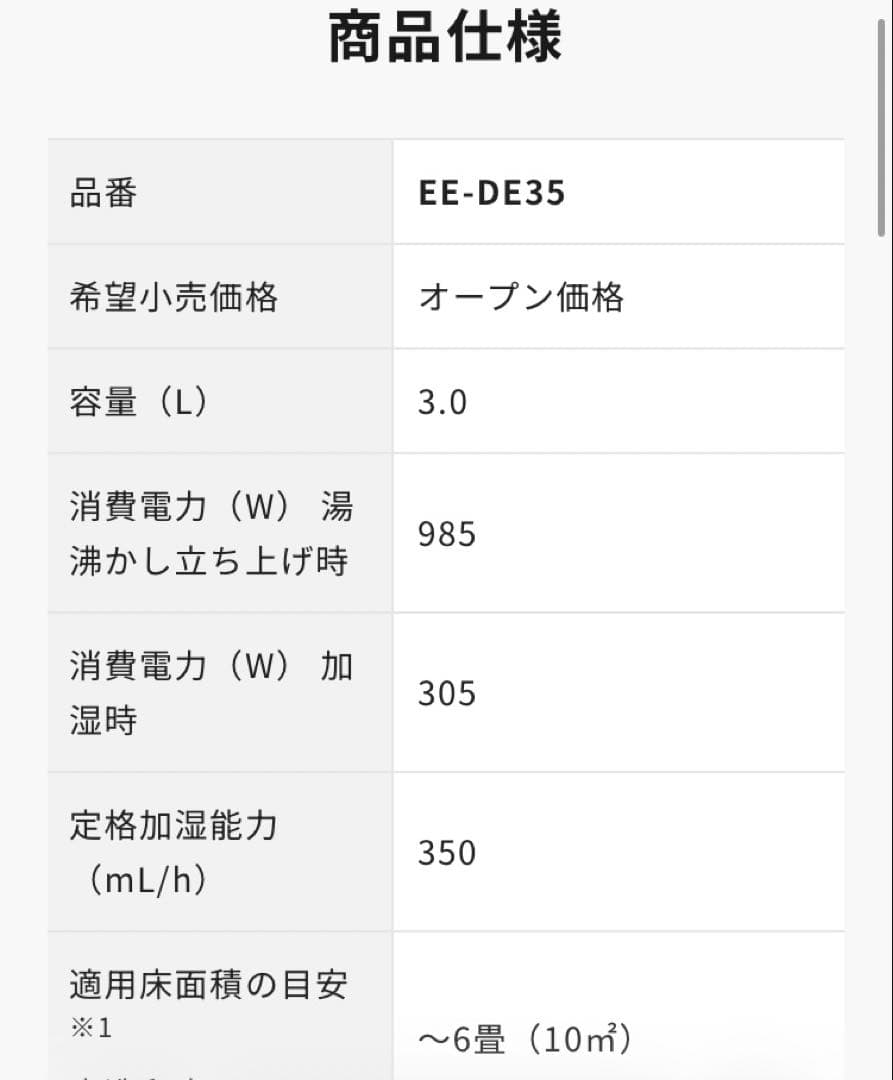 象印スチーム式加湿器 EE-DE35