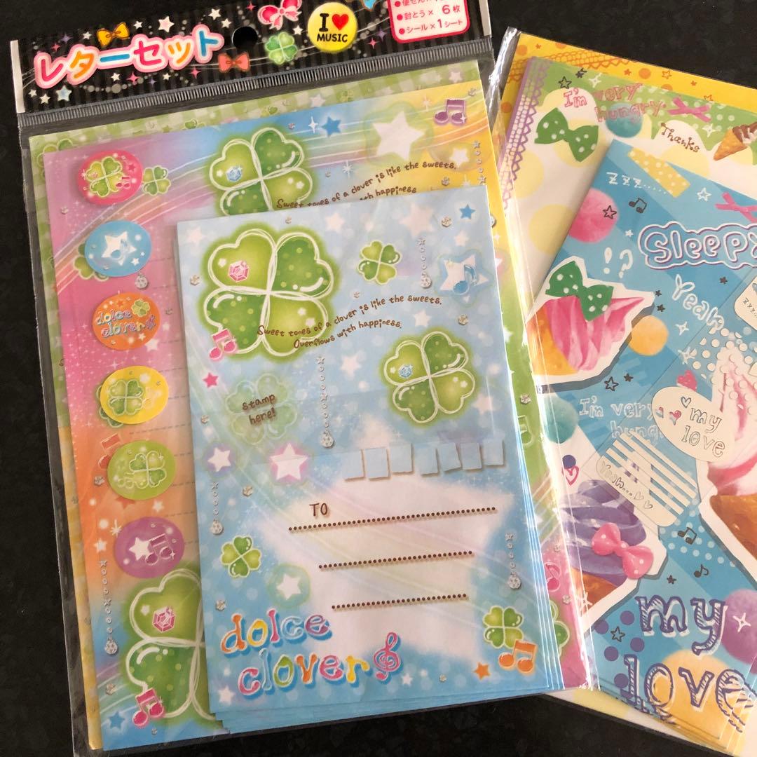 ①レターセット　平成　レトロ　クローバー　スイーツ　ロック　マカロン