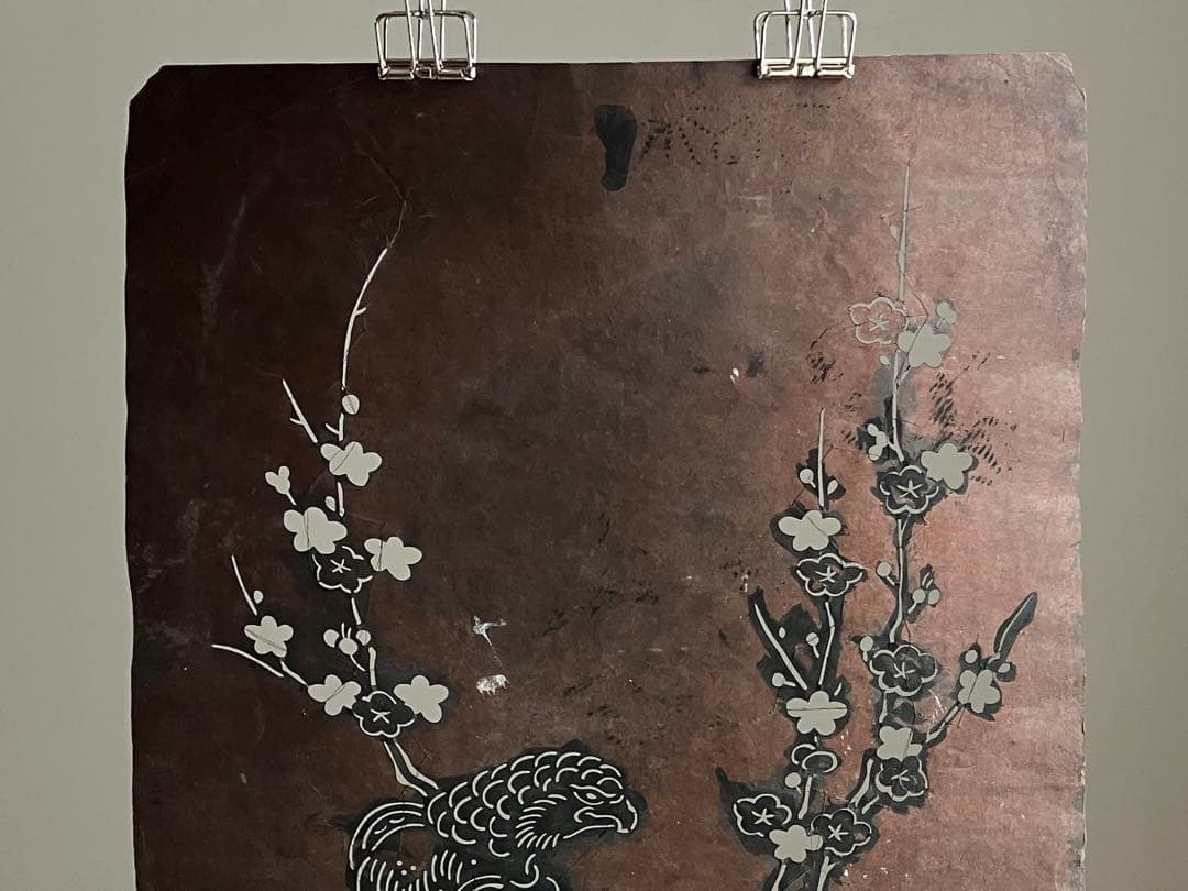 【古い切り絵 梅に鷹 約40㎝ 明治後期〜大正頃】縁起物骨董デザイン古美術古道具