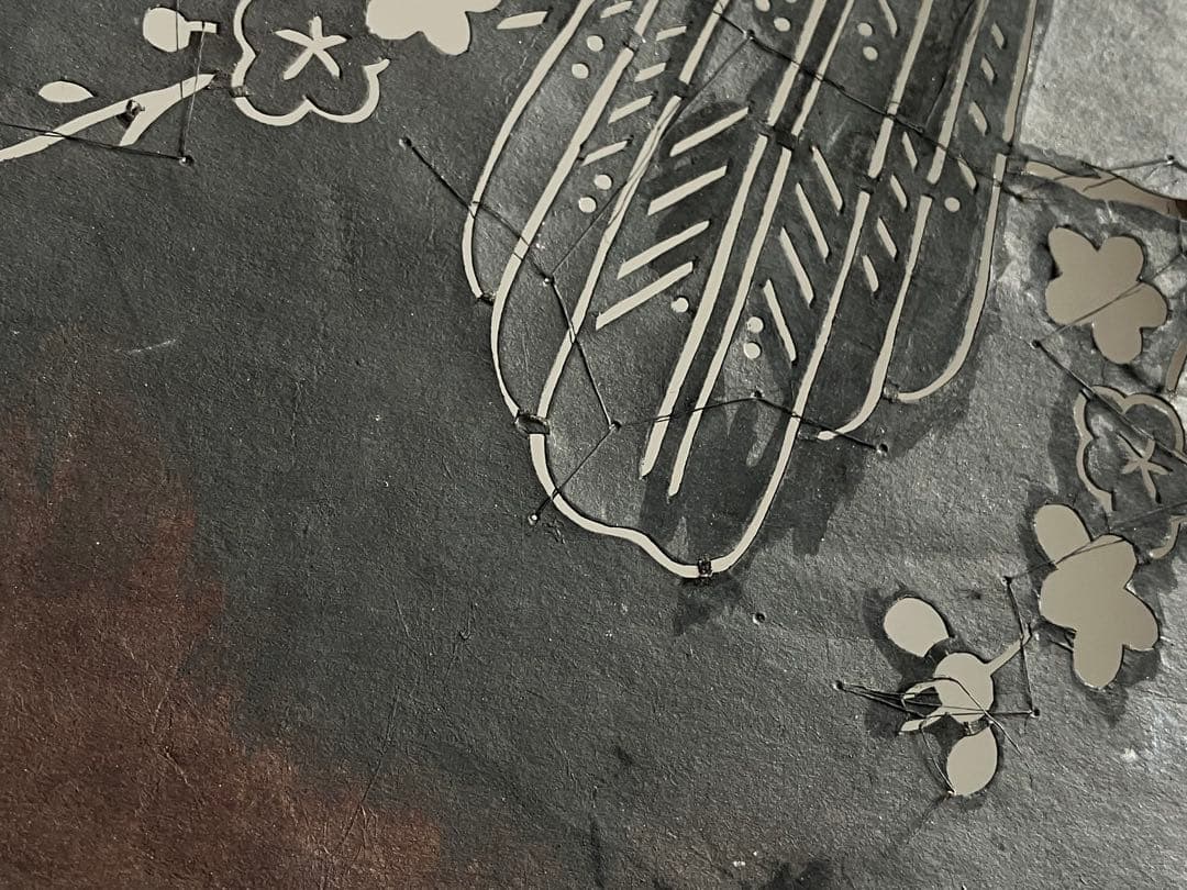【古い切り絵 梅に鷹 約40㎝ 明治後期〜大正頃】縁起物骨董デザイン古美術古道具