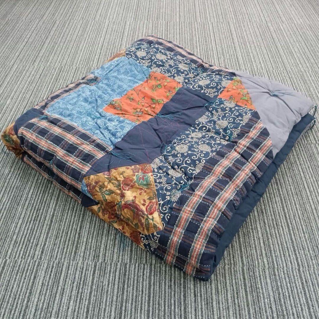 ♢★B35パッチワーク 手縫い 刺子 ハンドメイド 厚手 約168cm角 掛布団