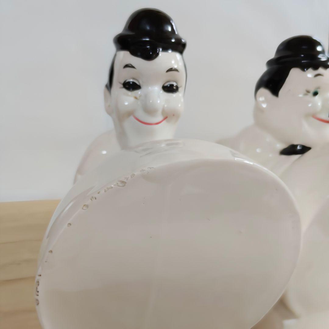 ミッドセンチュリー ローレル＆ハーディ ブックエンド 陶器製 ビンテージ 希少