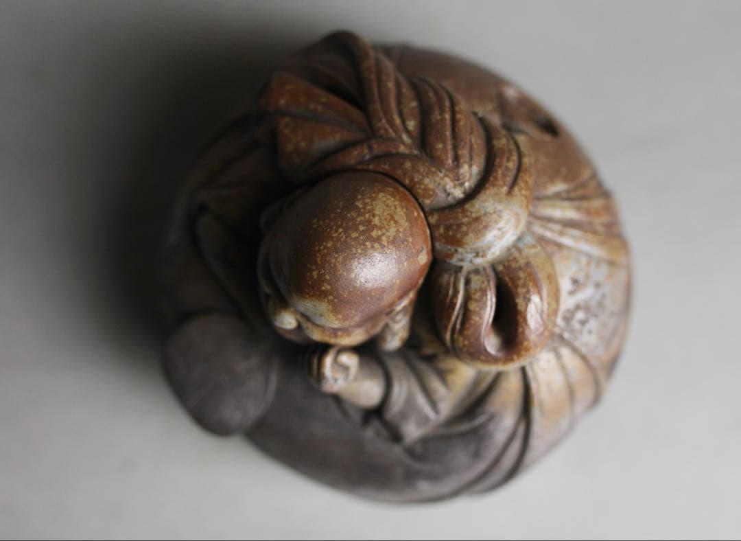 備前焼 難波好陽 細工 縁起物 七福神 布袋 置物 在銘 時代物 香炉 備前