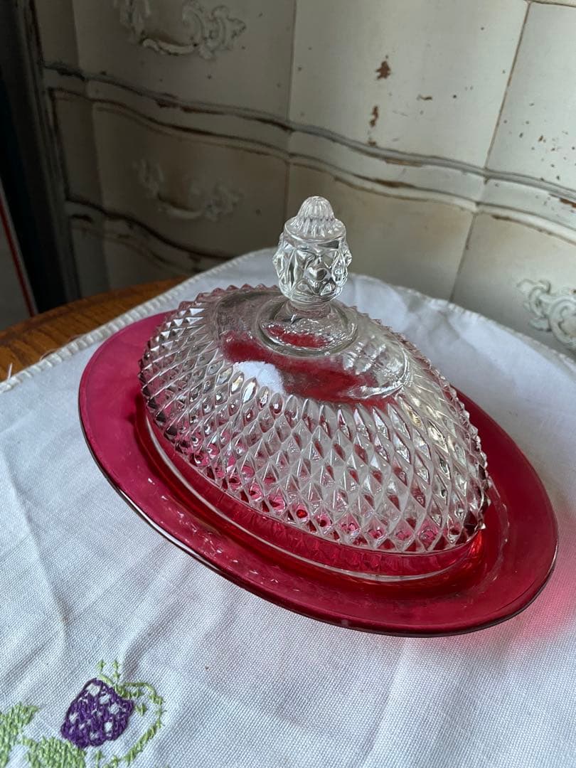アンティーク　INDIANA GLASS バター　ディッシュ　ケース　グラス