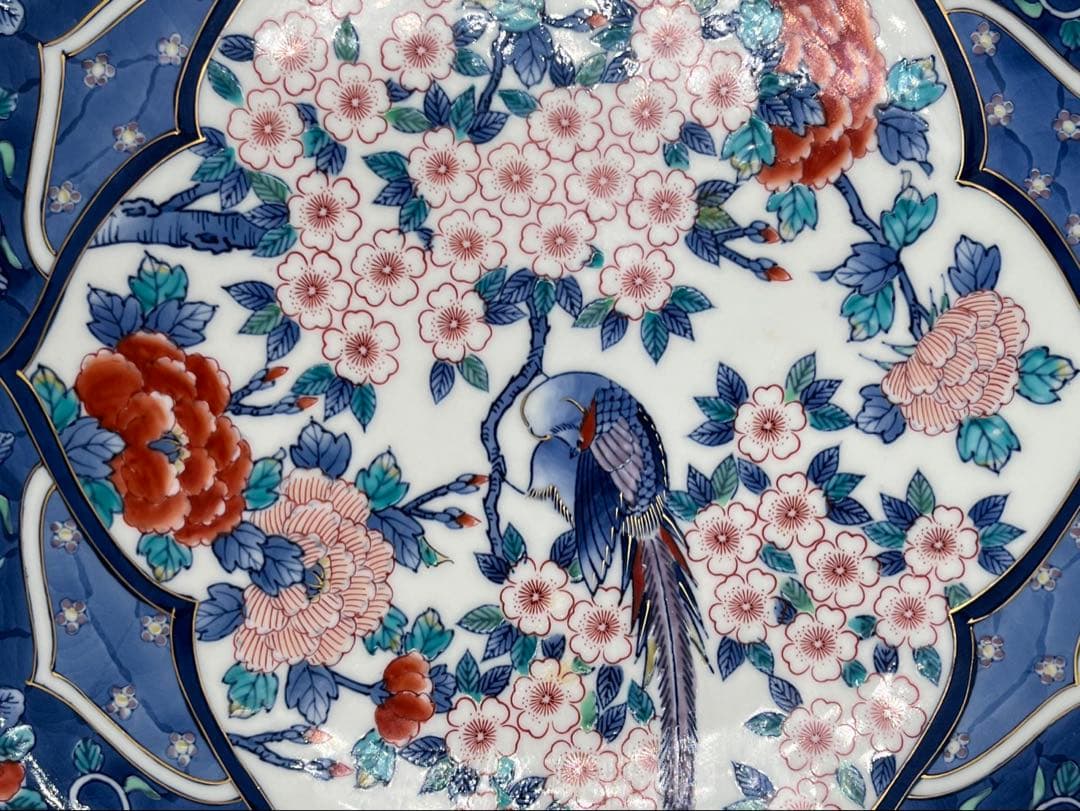 【極美品 】有田焼 峯山作 特大皿 鳳凰 牡丹 桜 金彩 色絵 飾り皿 尺三超え