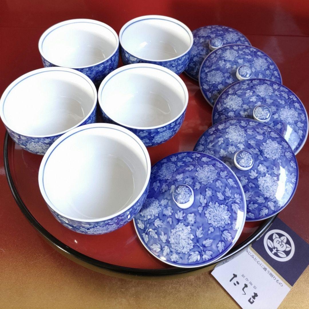 たち吉染牡丹蓋付湯呑み／象彦天然木うるし塗小判茶托／井桁茶托／レードル18-12