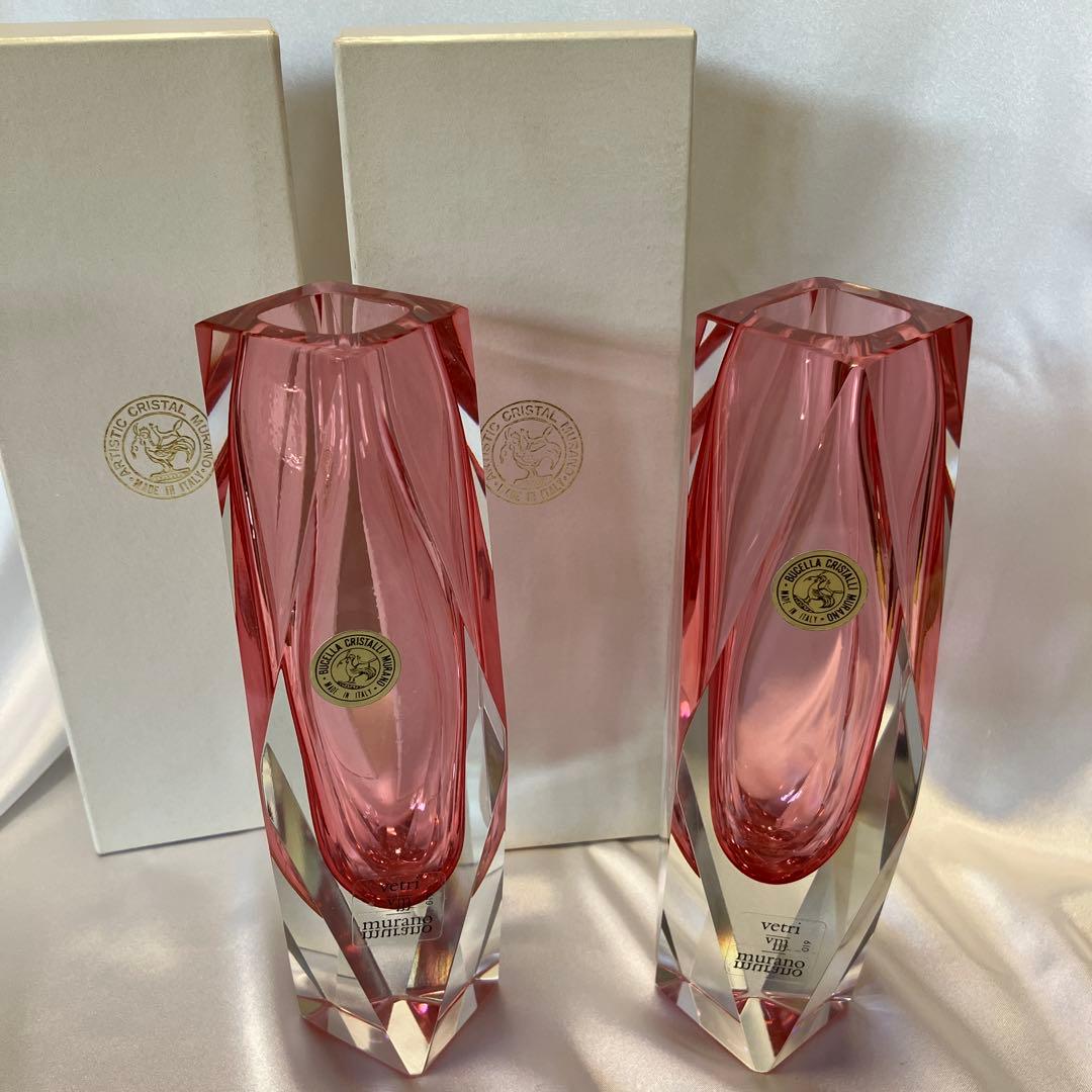 ムラノガラス　MURANO ヴィンテージ フラワーベース 花瓶 ピンク レア