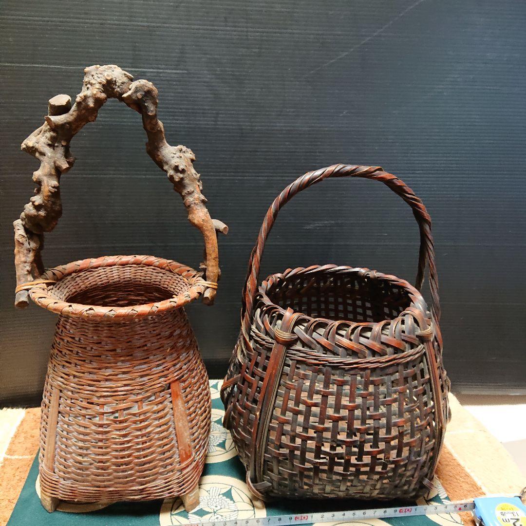 アンティークカゴ、竹カゴ花器