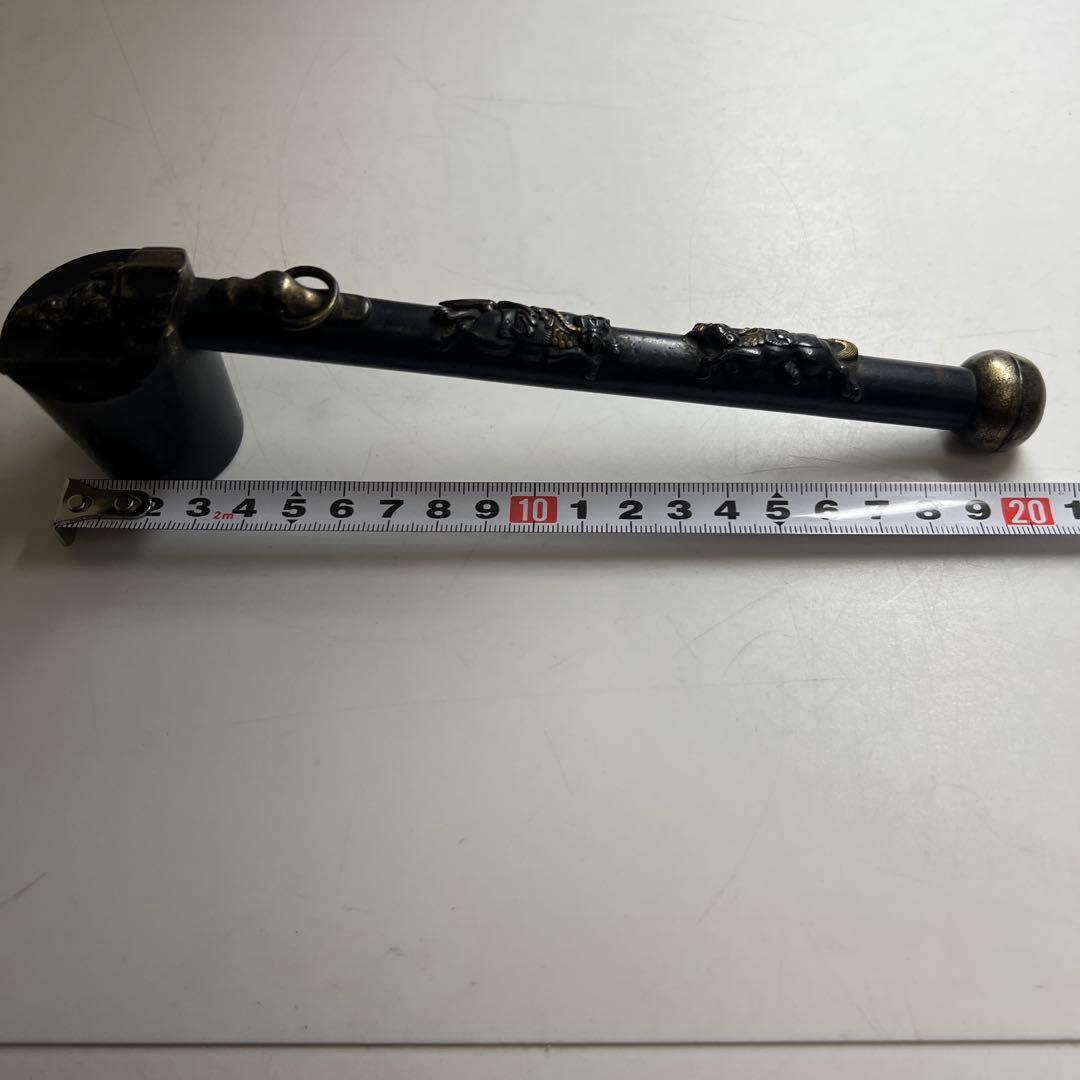 山屋　真鍮製　矢立　在銘　動物　21cm 東K8-0227☆2Fタニトコ