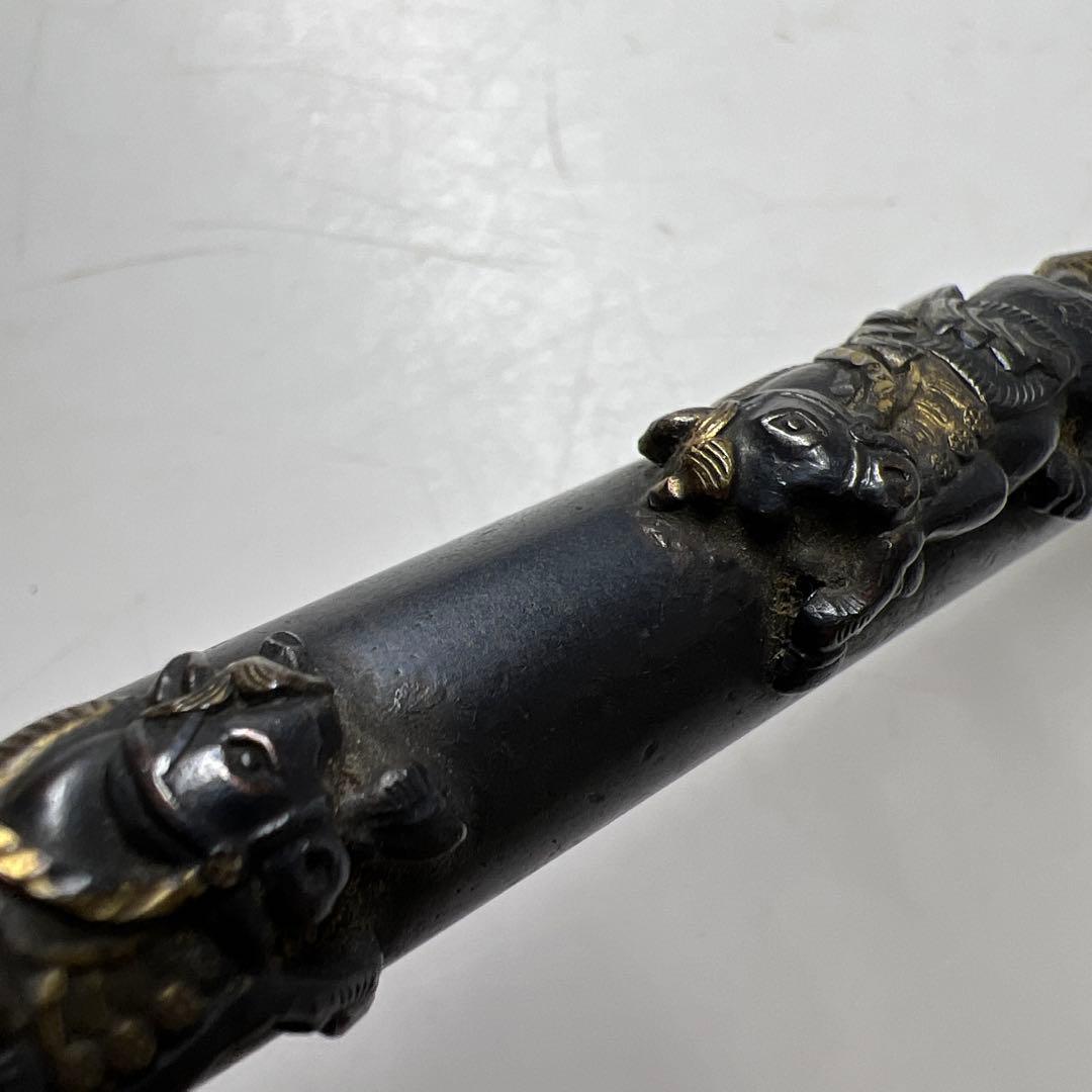 山屋　真鍮製　矢立　在銘　動物　21cm 東K8-0227☆2Fタニトコ