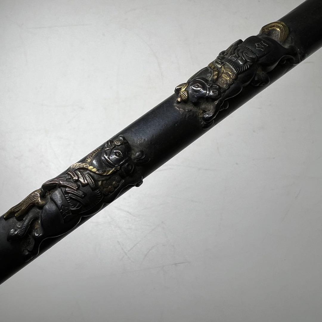 山屋　真鍮製　矢立　在銘　動物　21cm 東K8-0227☆2Fタニトコ