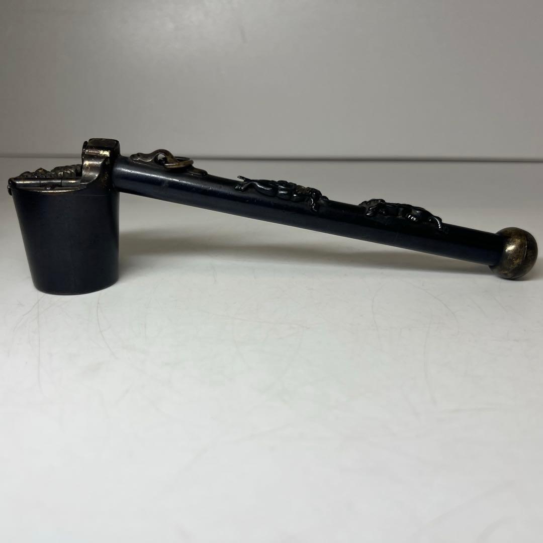 山屋　真鍮製　矢立　在銘　動物　21cm 東K8-0227☆2Fタニトコ