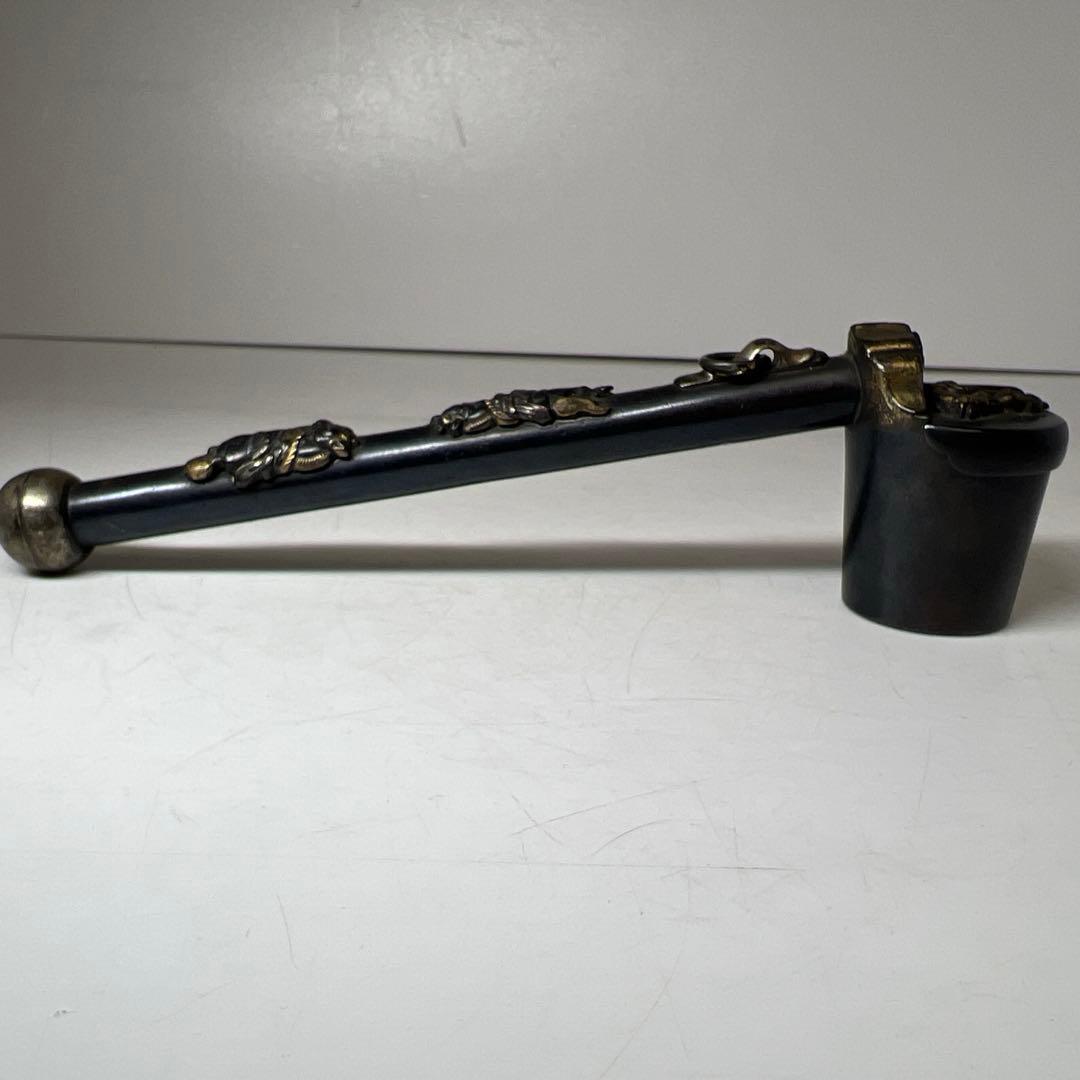 山屋　真鍮製　矢立　在銘　動物　21cm 東K8-0227☆2Fタニトコ