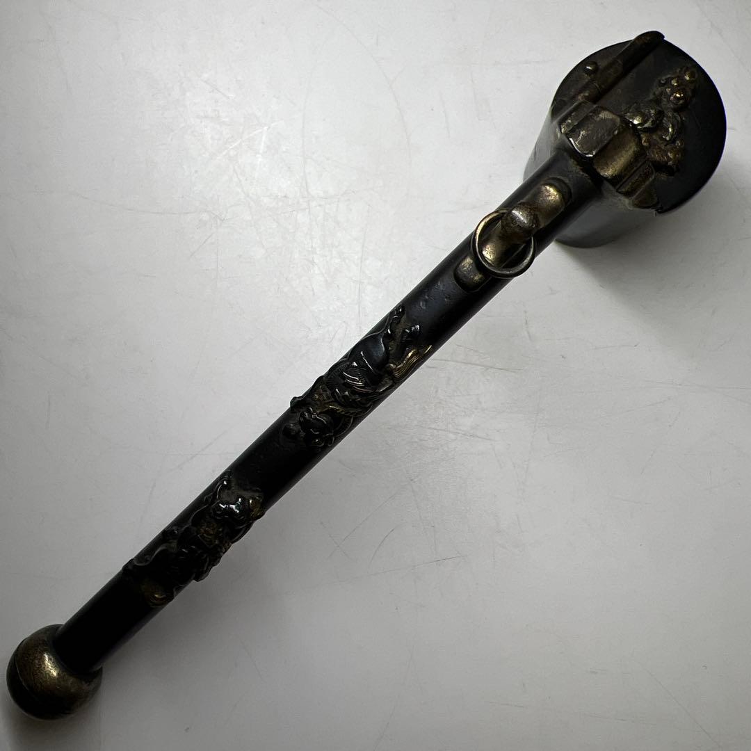 山屋　真鍮製　矢立　在銘　動物　21cm 東K8-0227☆2Fタニトコ