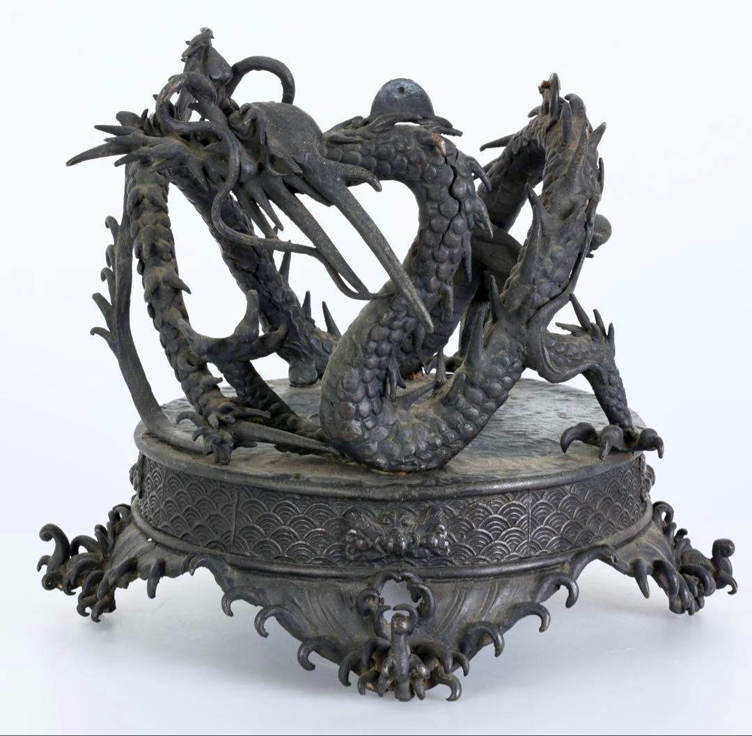 蝋型鋳銅 龍台付壺 高さ38cm 銅製 花器 花瓶 飾壺 古銅 古美術 骨董品