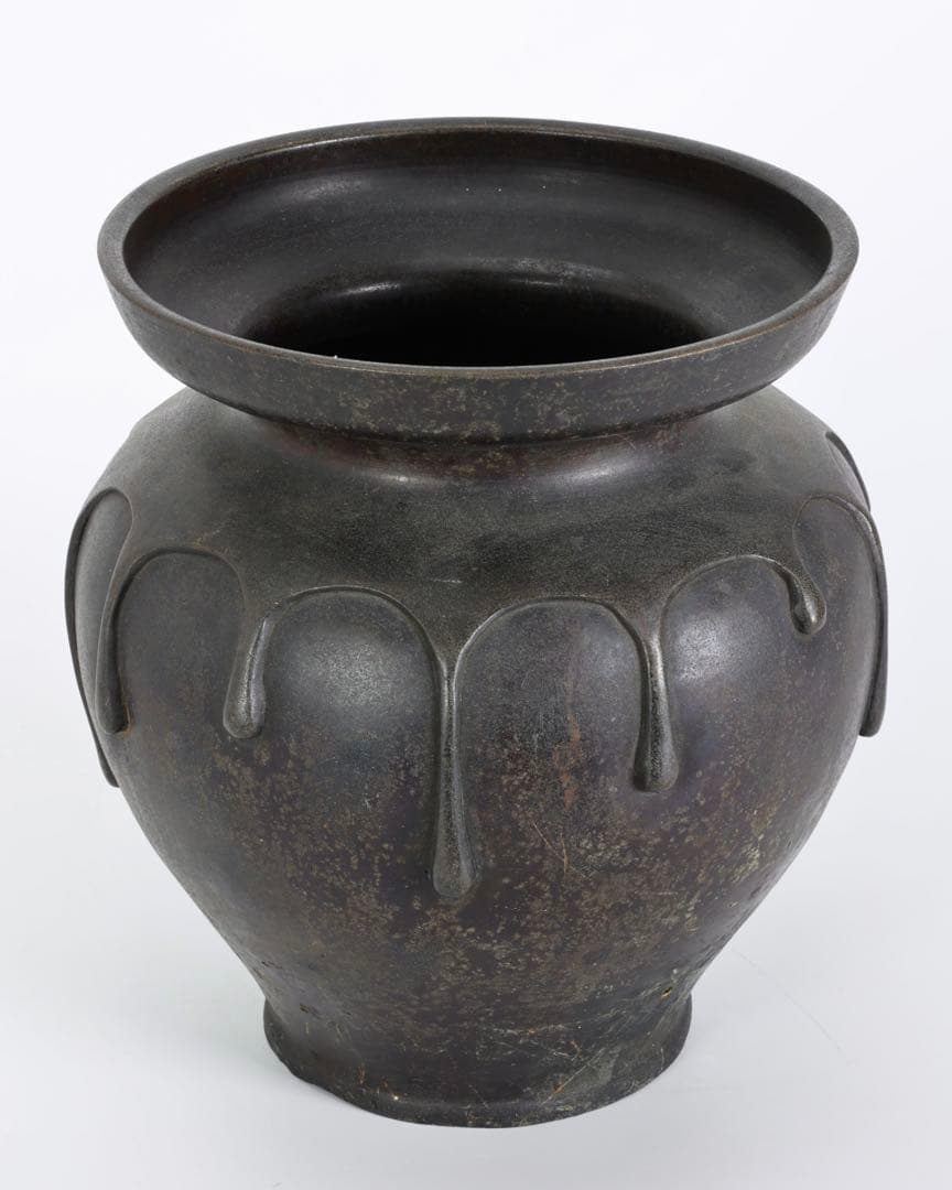 蝋型鋳銅 龍台付壺 高さ38cm 銅製 花器 花瓶 飾壺 古銅 古美術 骨董品