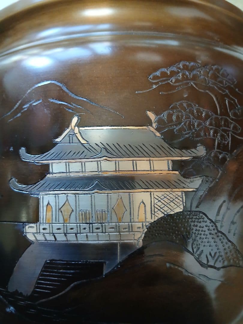 骨董品　真鍮火鉢　持ち手付　2個セット　木箱入