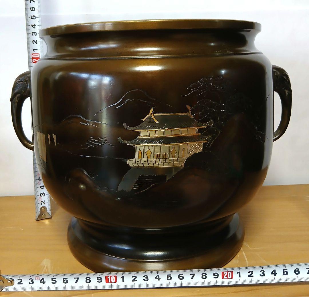 骨董品　真鍮火鉢　持ち手付　2個セット　木箱入