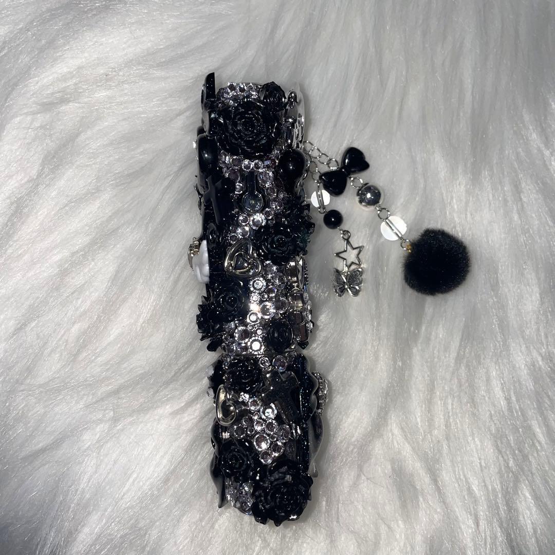 ★ iQOSケース デコ black×silver チャーム付き 【97】