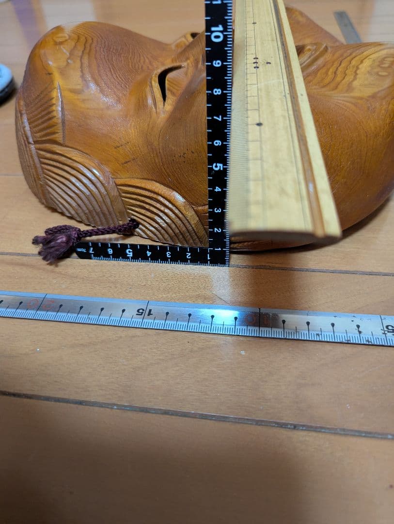 レトロ木製無垢お面・おかめ・木彫お多福・工芸品・縁起物置物・お多福壁掛け