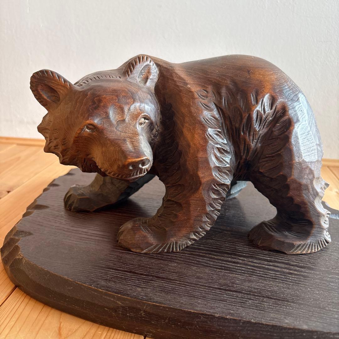 親子クマの木彫り置き物　武鵬作