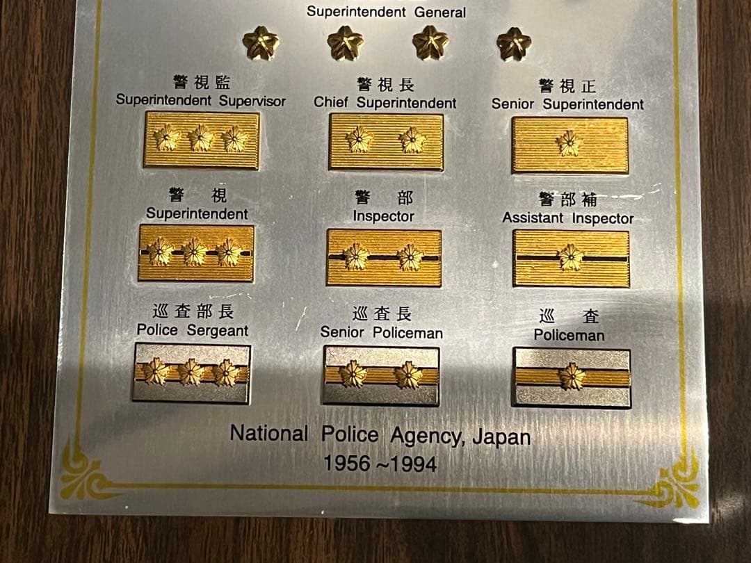 警察　階級章　盾　記念プレート　１９５６－１９９４　バッジ　レア　コレクター